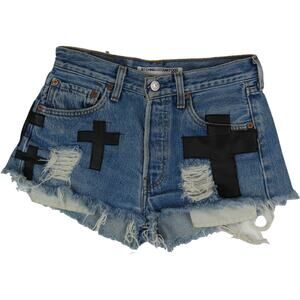 Bitching and Junkfood Cross Faux Patches Cutoff Denim Jean Shorts